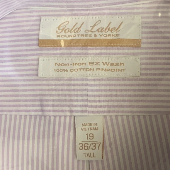 Roundtree & Yorke Gold Label Dress Shirt Purple Pin Point Tall Man 10 New - Picture 3 of 9